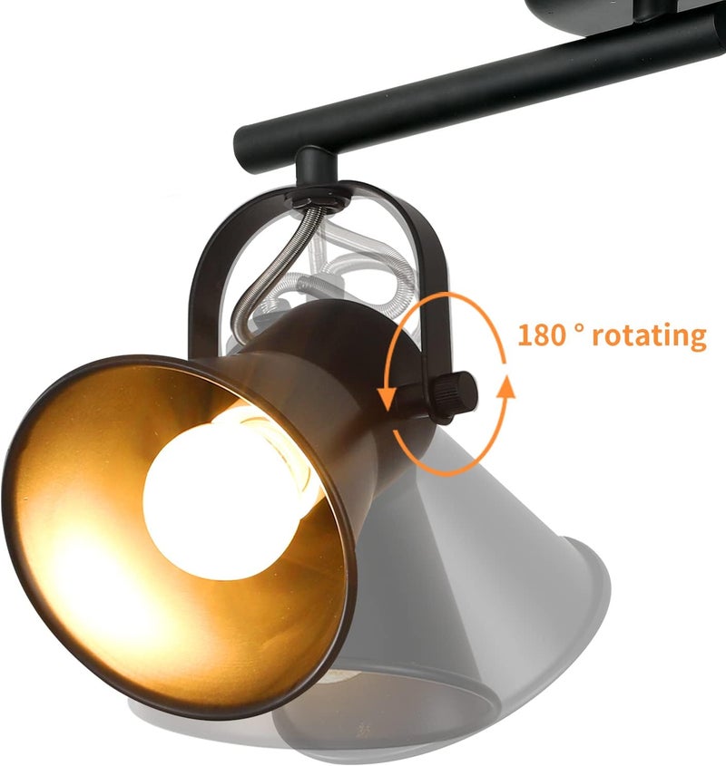 SEEBLEN 4-Light Track Lighting Kit, Directional Ceiling Light, Industrial Black Kitchen Track Lighting Fixtures Ceiling for Kitchen, Living Room, Dining Room, Hallway. - Image 2
